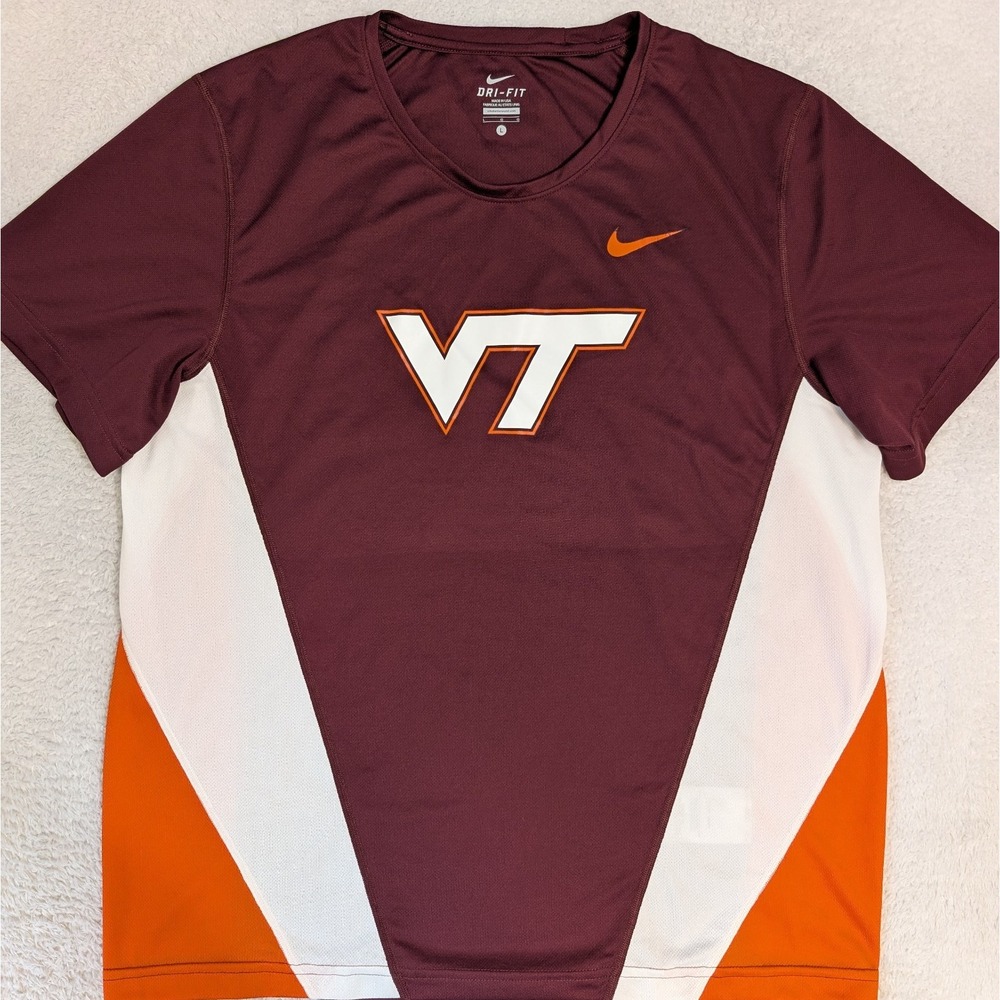 Nike Virginia Tech Hokies Made In USA Mens L Burgundy Short Sleeve‎ Tshirt